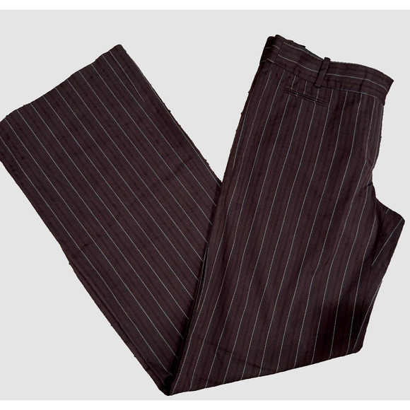 BCBGMAXAZARIA Black w/ Brown & White Pinstripe Wide Leg Zip Up Camilla Pant 2 - Picture 12 of 13